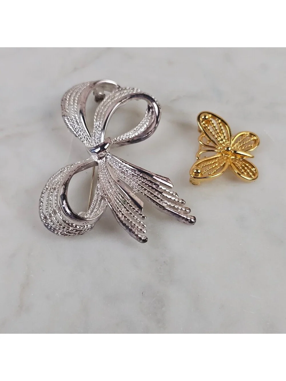 Vintage Napier Brooch Lot Silver Tone Bow Gold Butterfly Figural Pins